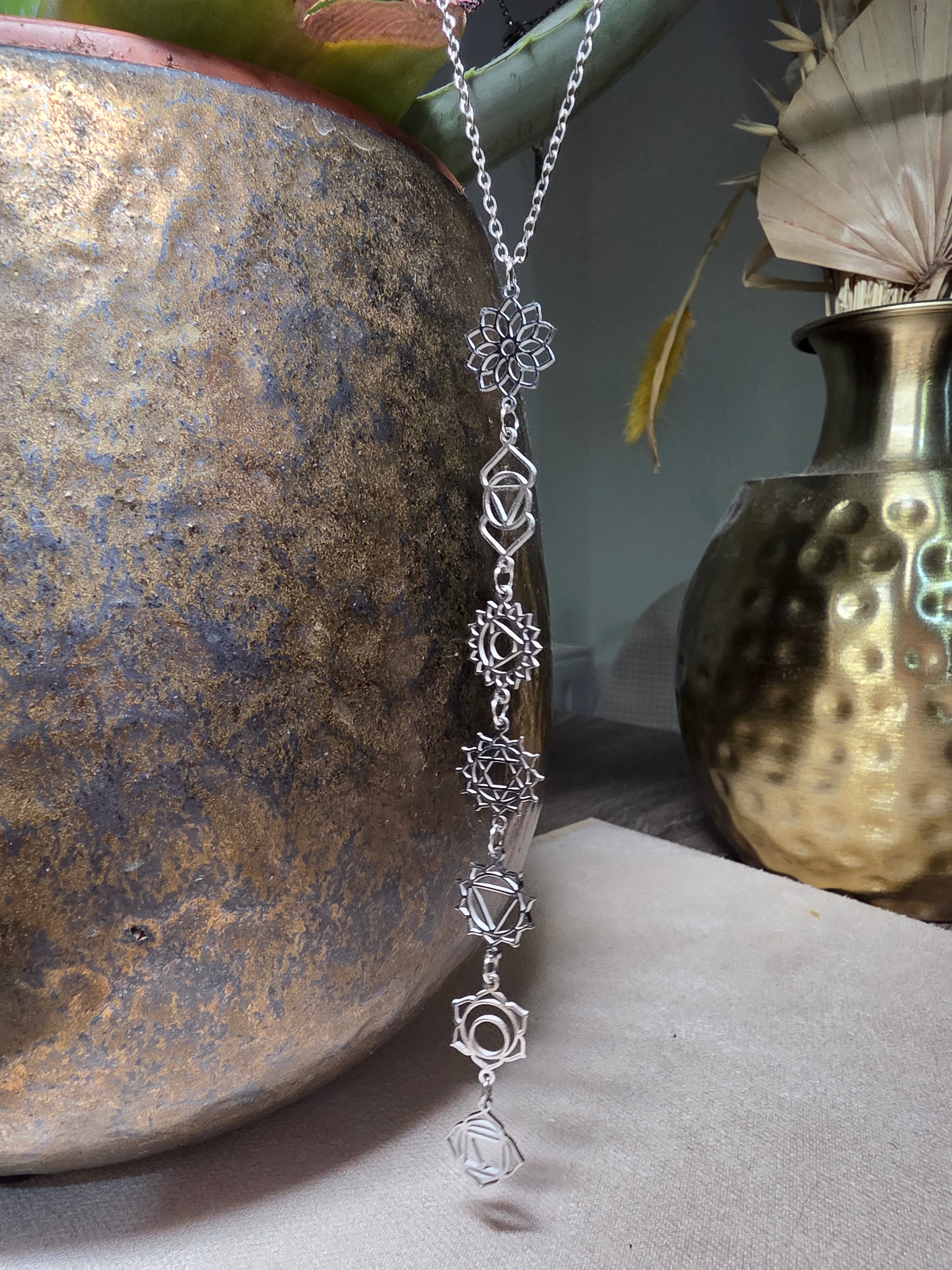 Collier Acier Inoxydable 7 Chakras Équilibrage Énergétique