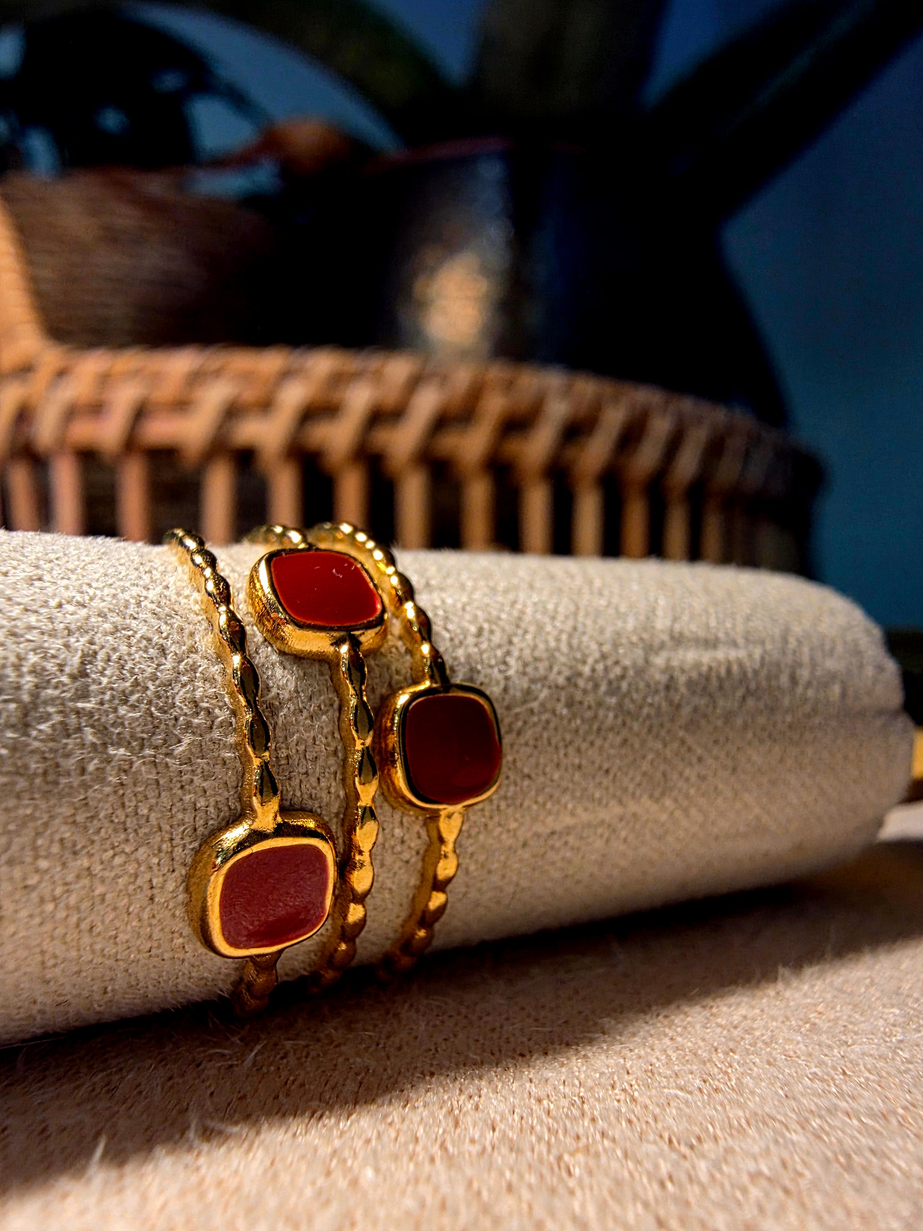 Bague Acier Inoxydable Dorée Large Cannelée Plissée Ajustable