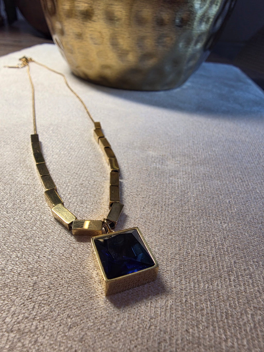 Collier Acier Inoxydable Chaîne Rectangles Pendentif Carré Bleu