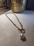 Collier Acier Inoxydable Chaîne Fermoir Toggle Perle Nacrée