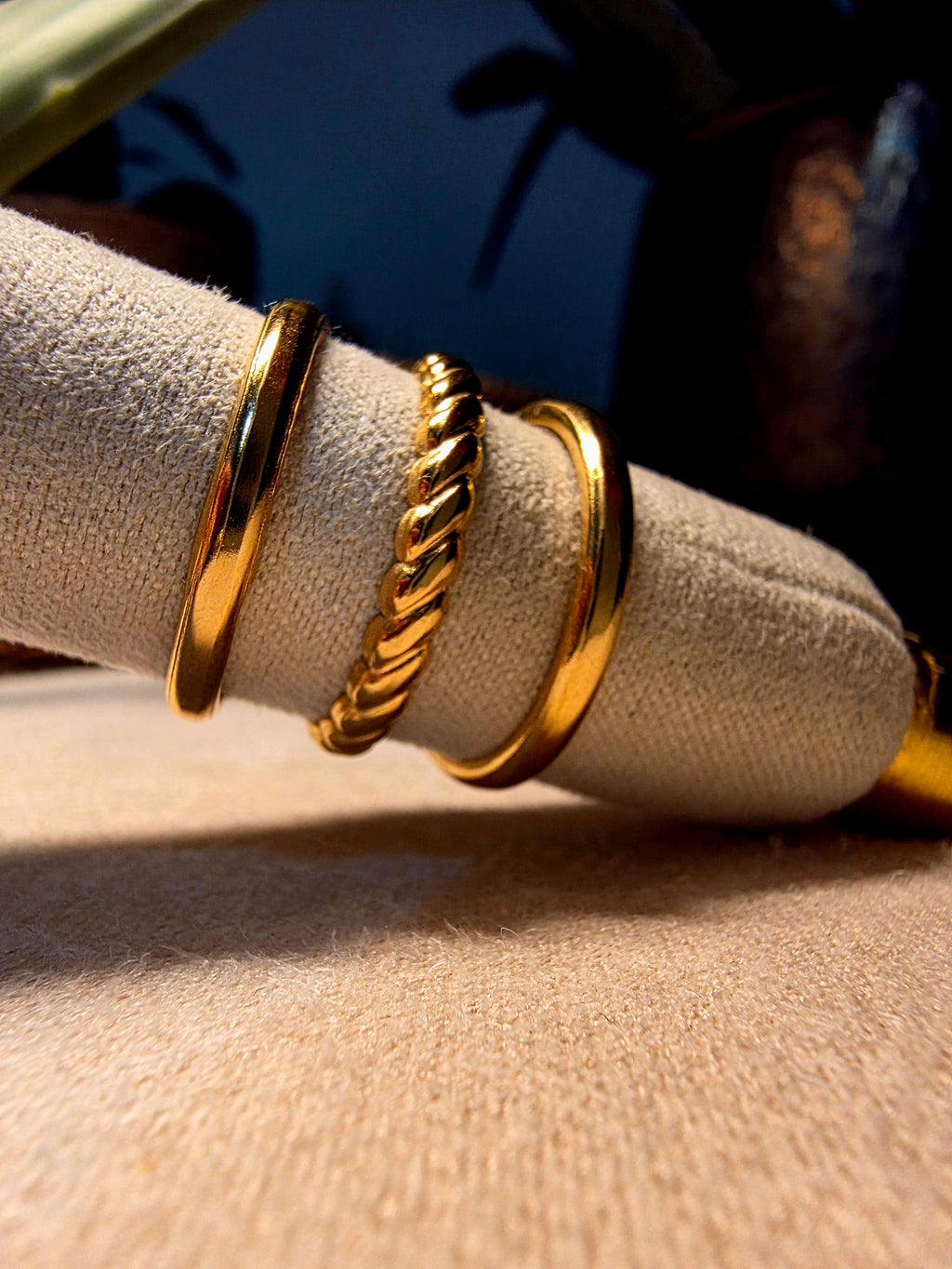 Bague Acier Inoxydable Dorée Double Rangs Spirale Torsadée Ajustable