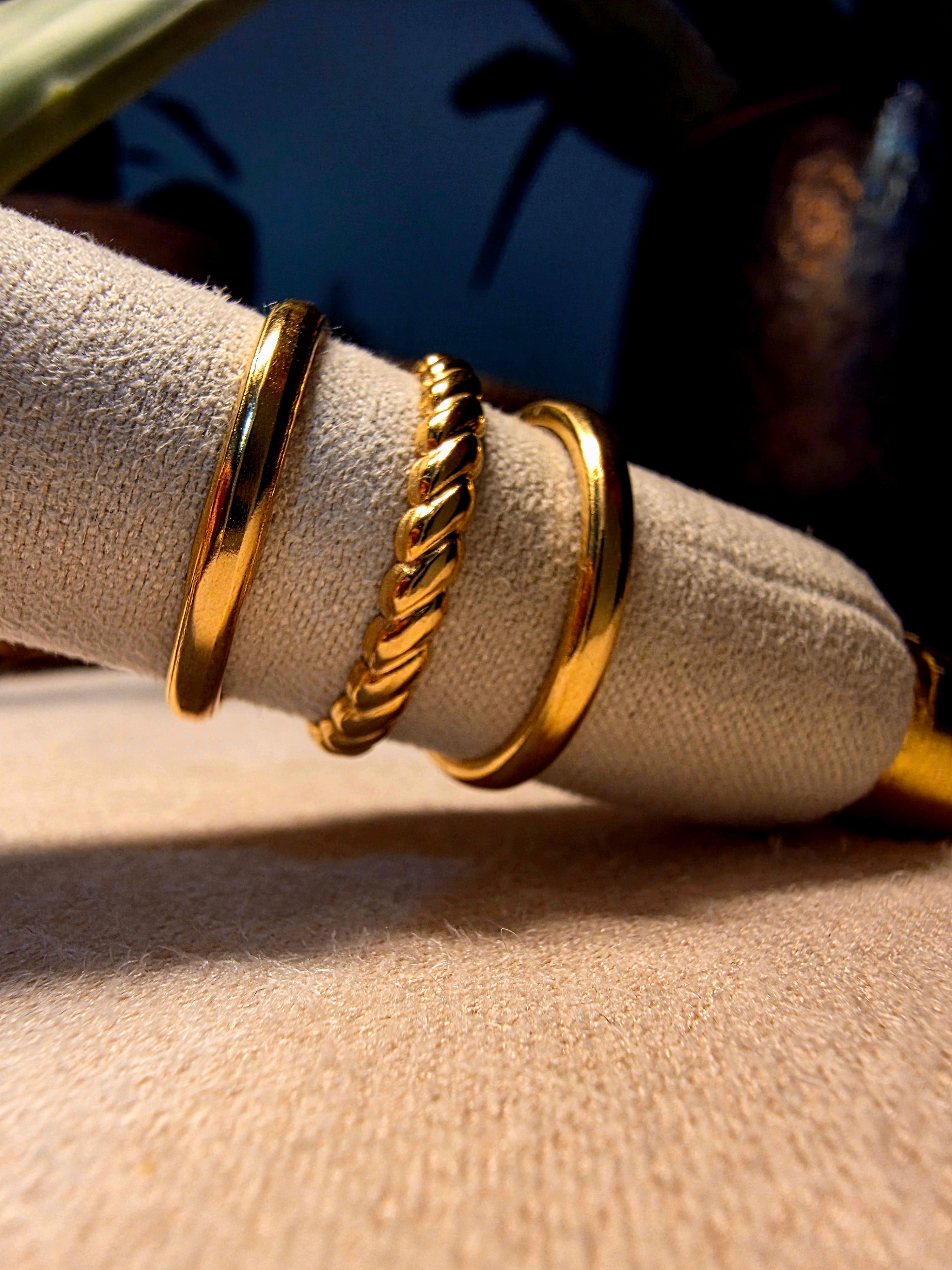 Bague Acier Inoxydable Dorée Double Rangs Spirale Torsadée Ajustable