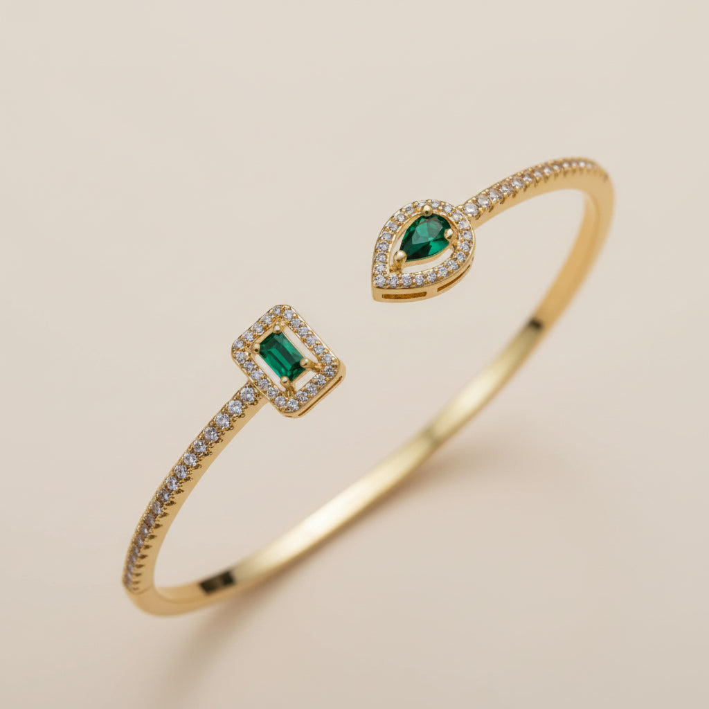 Jonc Acier Inoxydable Ouvert Pierres Bleues Goutte Rectangle