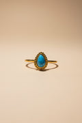 Bague Acier Inoxydable Dorée Pierre Turquoise Goutte Contour Perlé Ajustable
