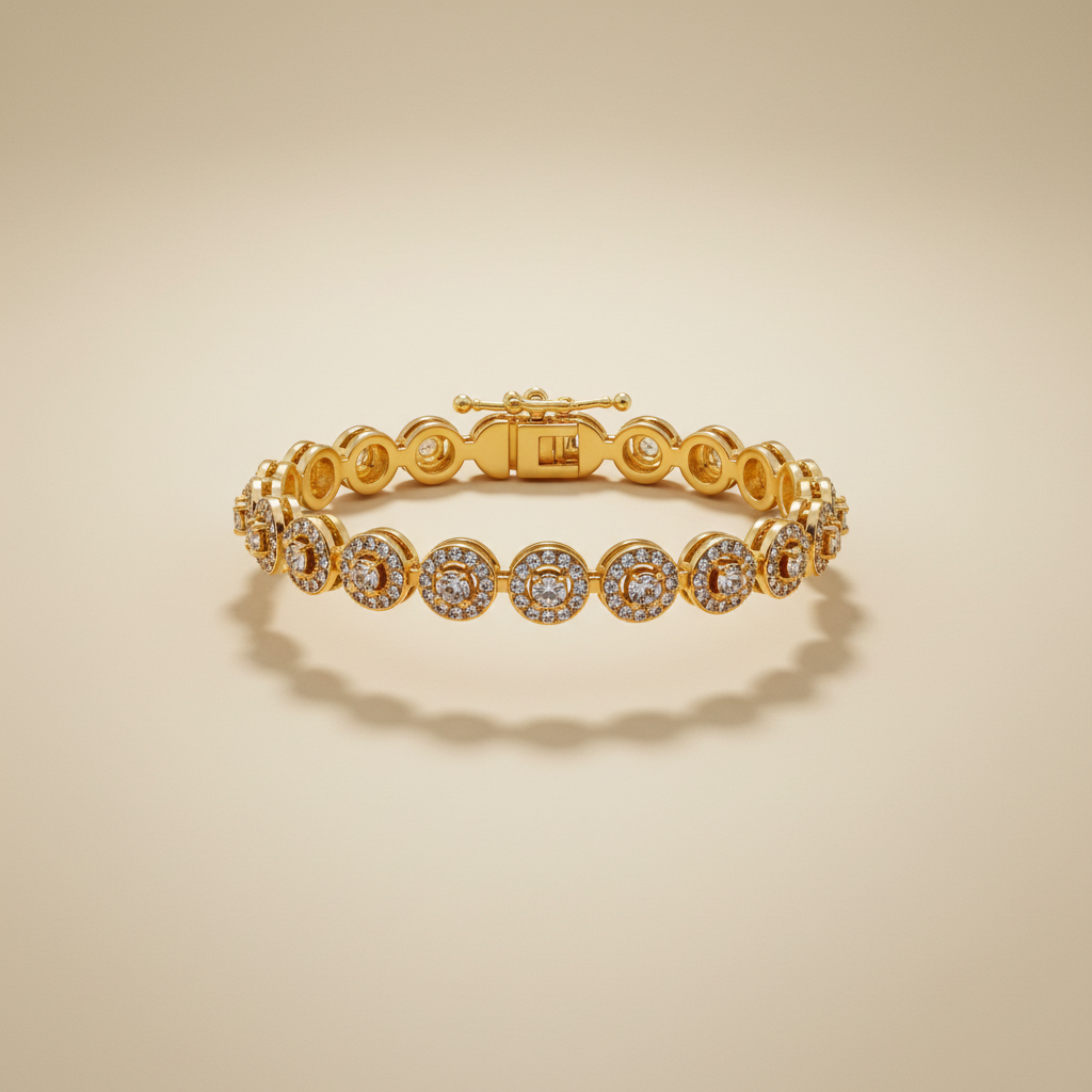 Bracelet Acier Inoxydable Doré Médaillons Ronds Pavés Strass