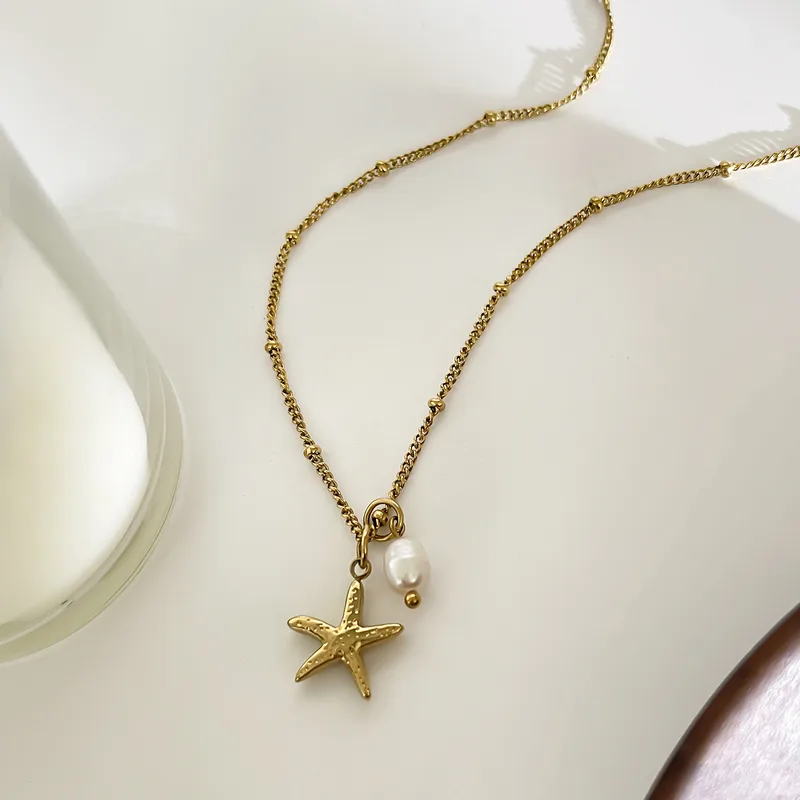 Collier Stella - Étoile de Mer Dorée et Perle