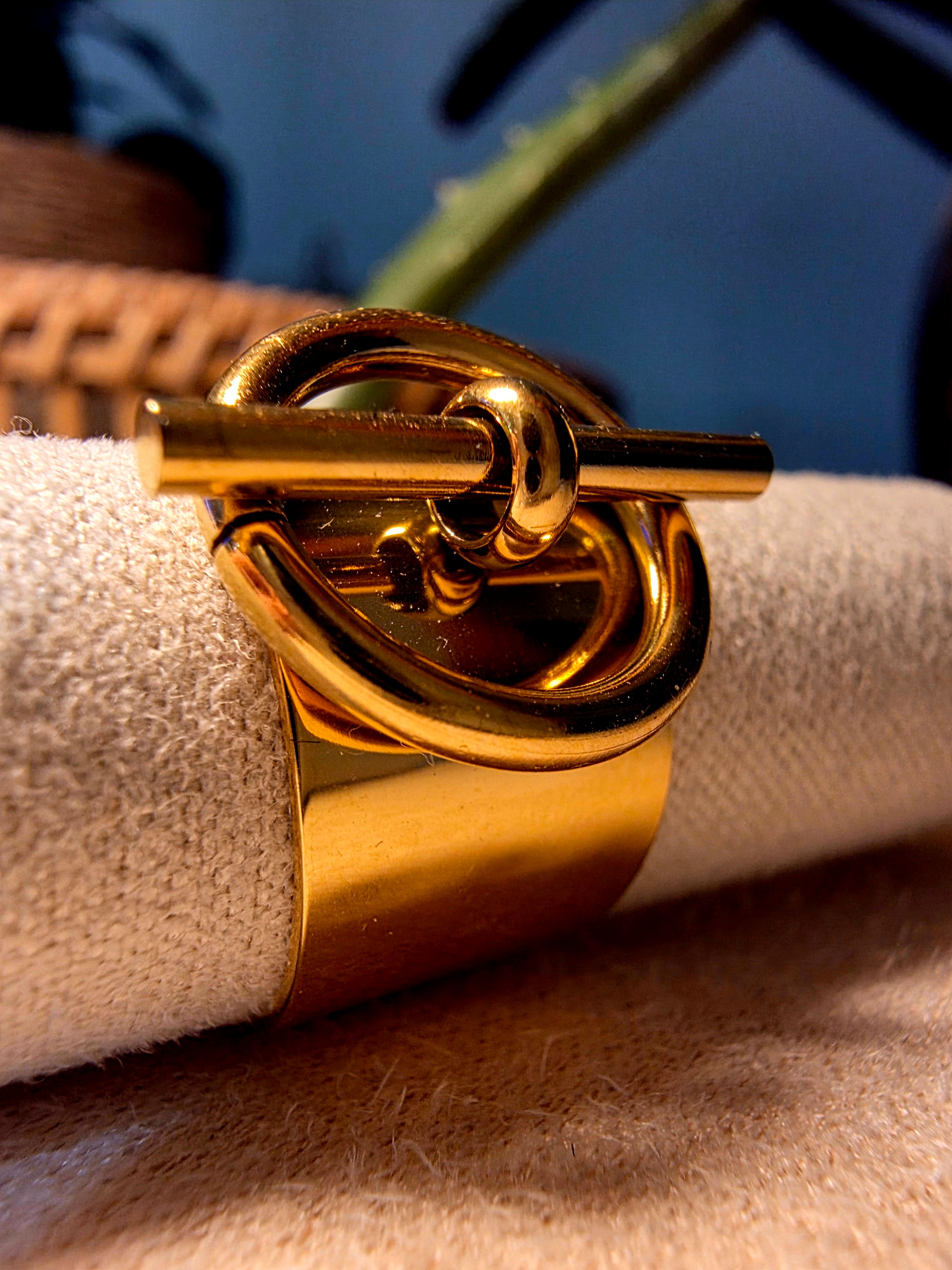 Bague Acier Inoxydable Dorée Cercles  Barre Verticale Ajustable