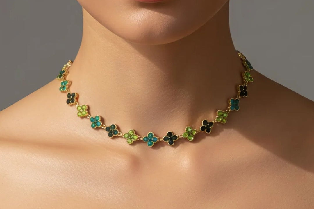 Collier Iris Vert et Doré