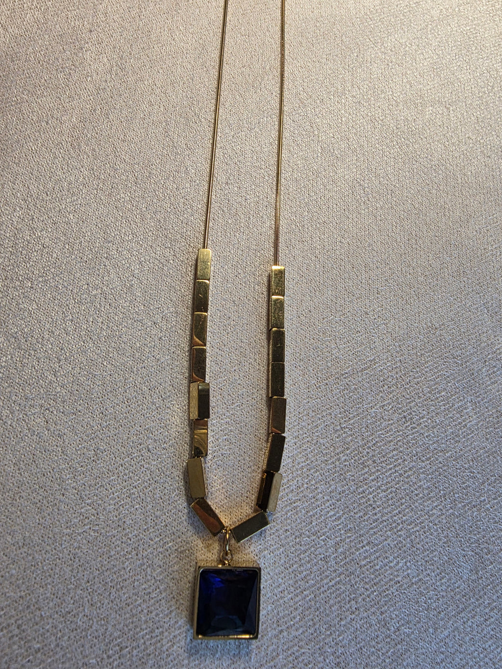 Collier Acier Inoxydable Chaîne Rectangles Pendentif Carré Bleu
