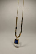 Collier Acier Inoxydable Chaîne Rectangles Pendentif Carré Bleu