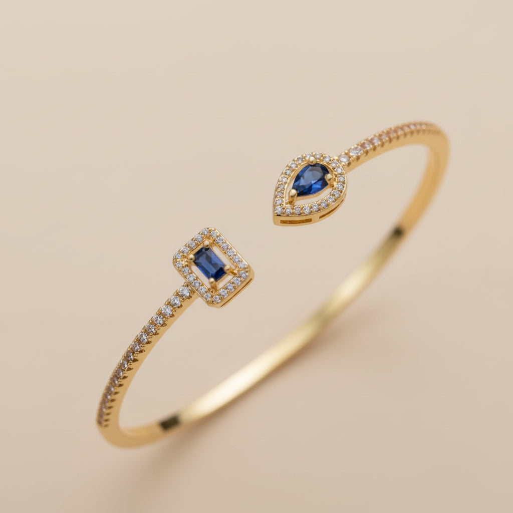 Jonc Acier Inoxydable Ouvert Pierres Bleues Goutte Rectangle