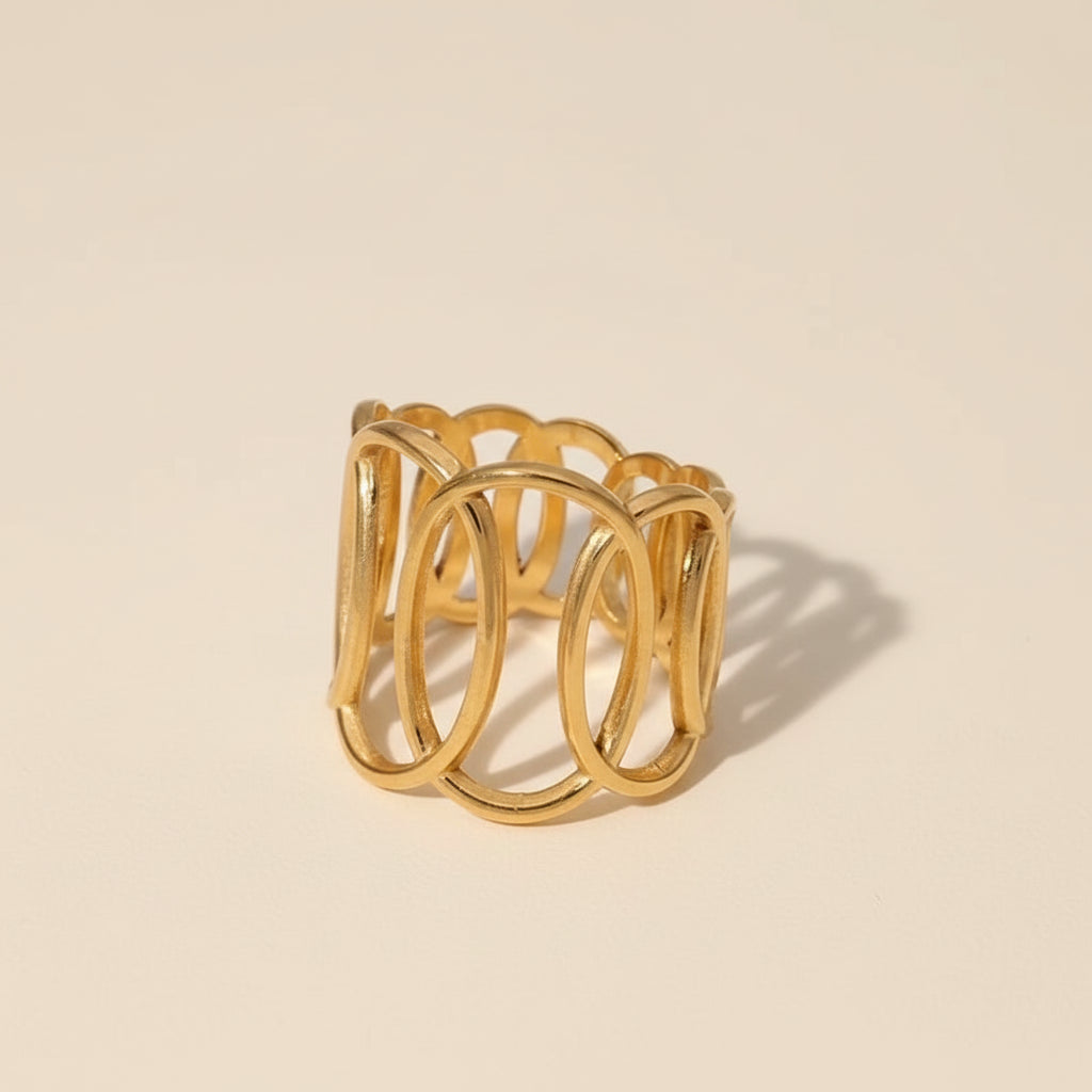 Bague  Dorée Multi-Ovales Ajourés Entrelacés