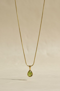 Collier Acier Inoxydable Pendentif Goutte Verte Dorée