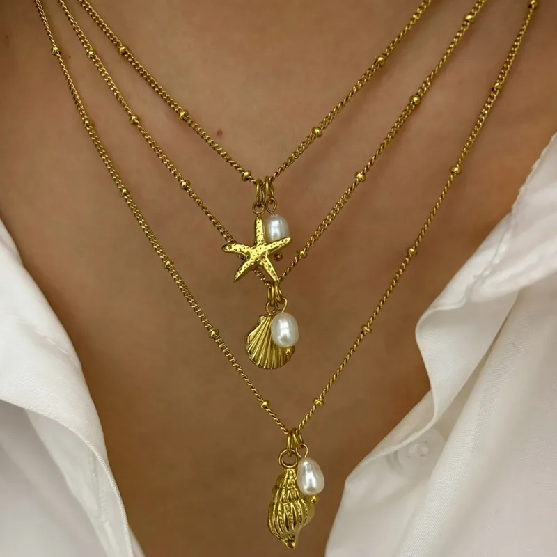 Collier Stella - Étoile de Mer Dorée et Perle