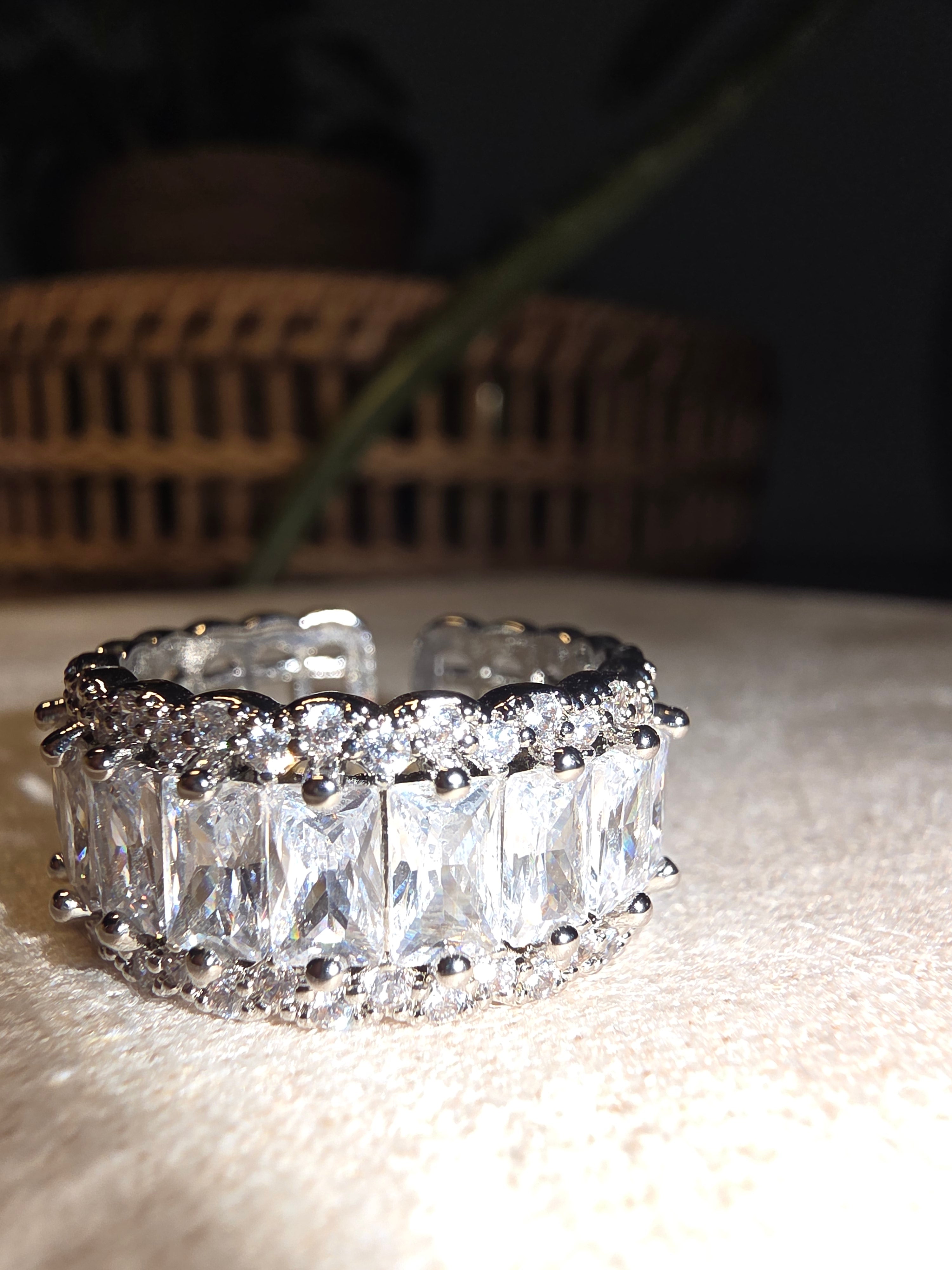 Bague Acier  Large Pavée  Diamant