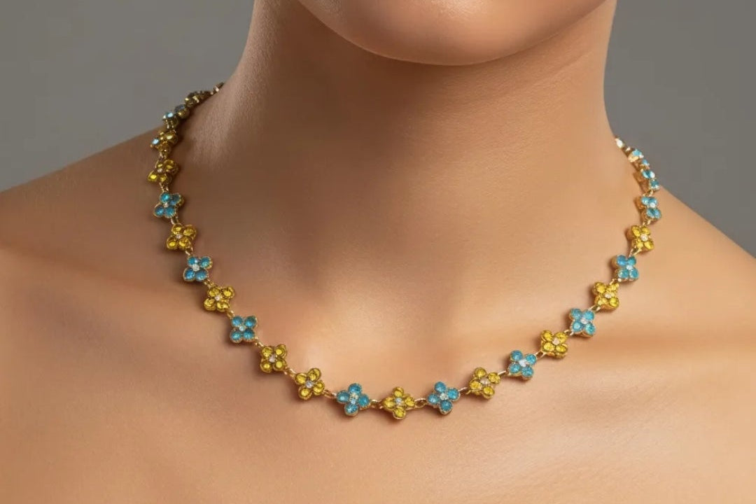 Collier Iris Turquoise jaune et Or