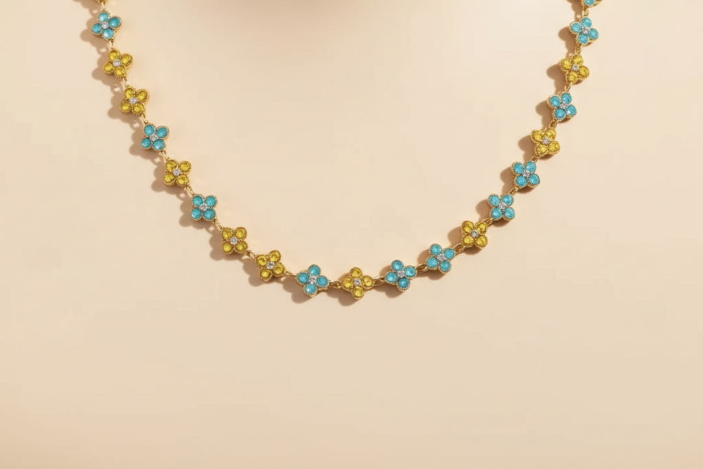 Collier Iris Turquoise jaune et Or