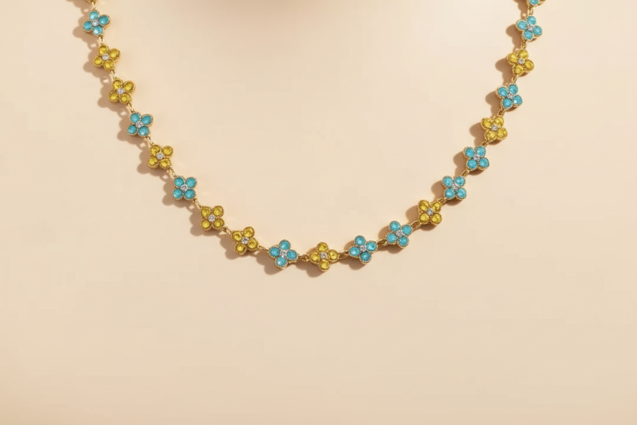 Collier Iris Turquoise jaune et Or