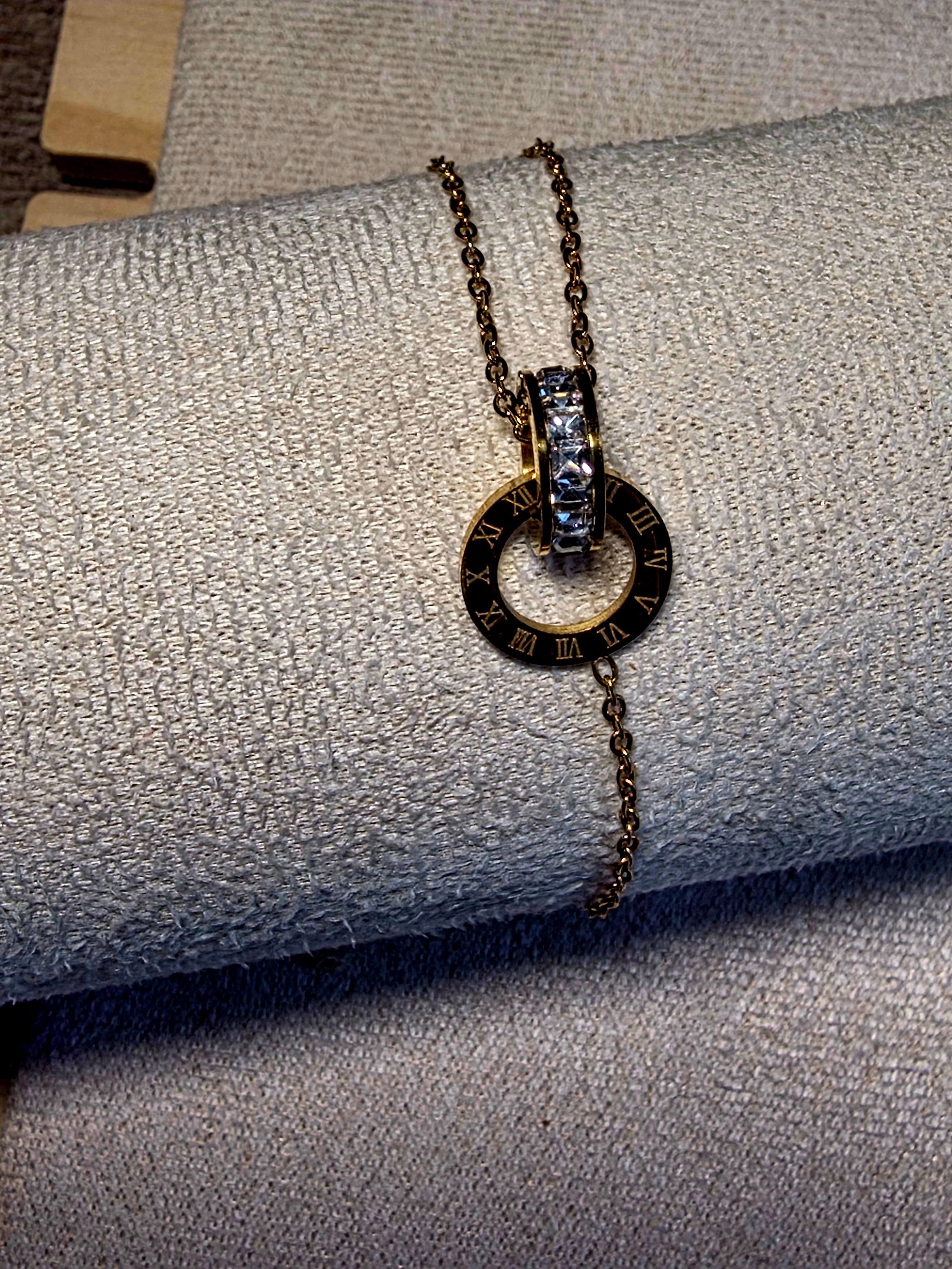 Bracelet Acier Inoxydable Chaîne Chiffres Romains Anneau Strass