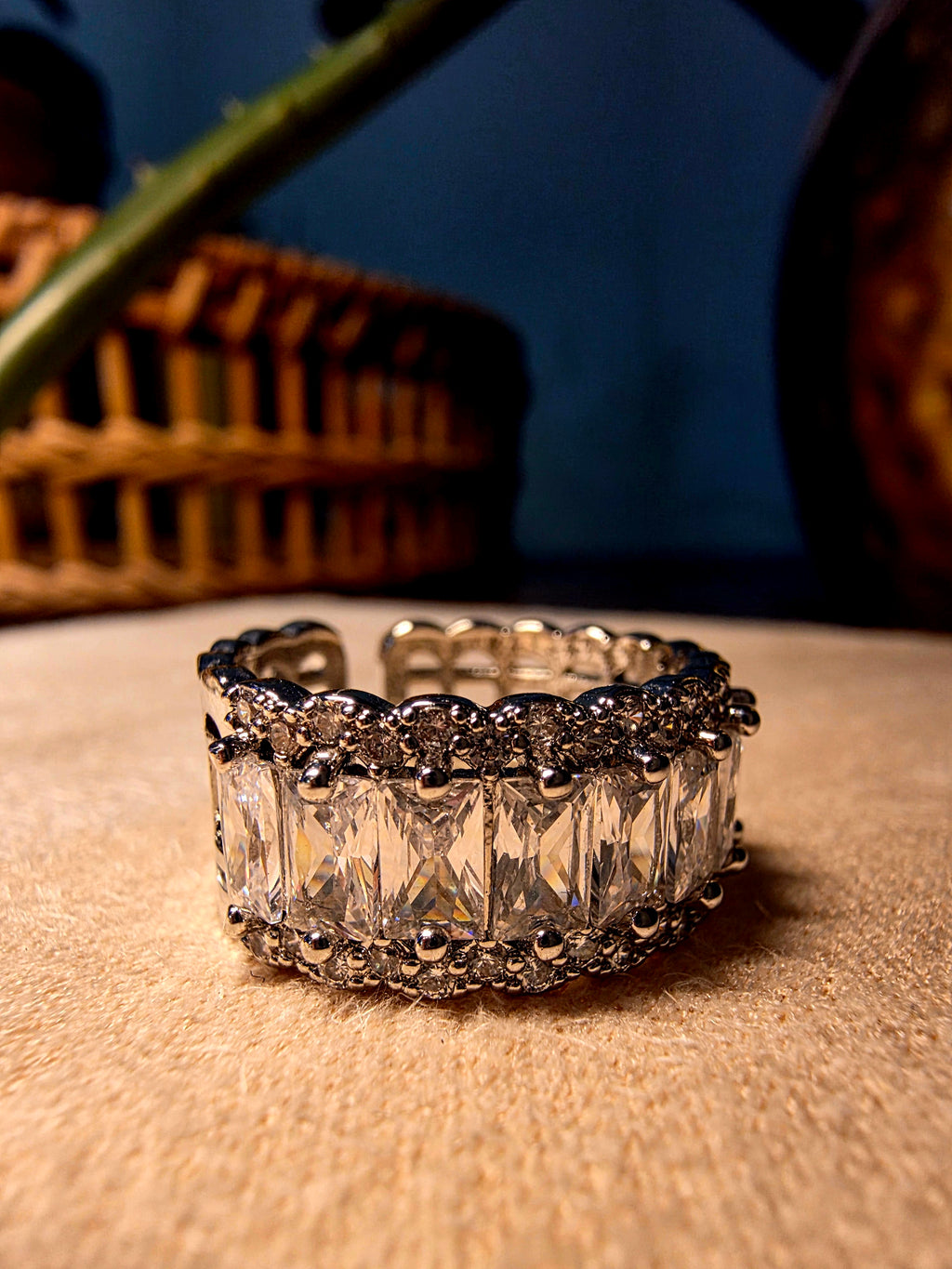 Bague Acier  Large Pavée  Diamant