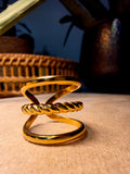 Bague Acier Inoxydable Dorée Double Rangs Spirale Torsadée Ajustable