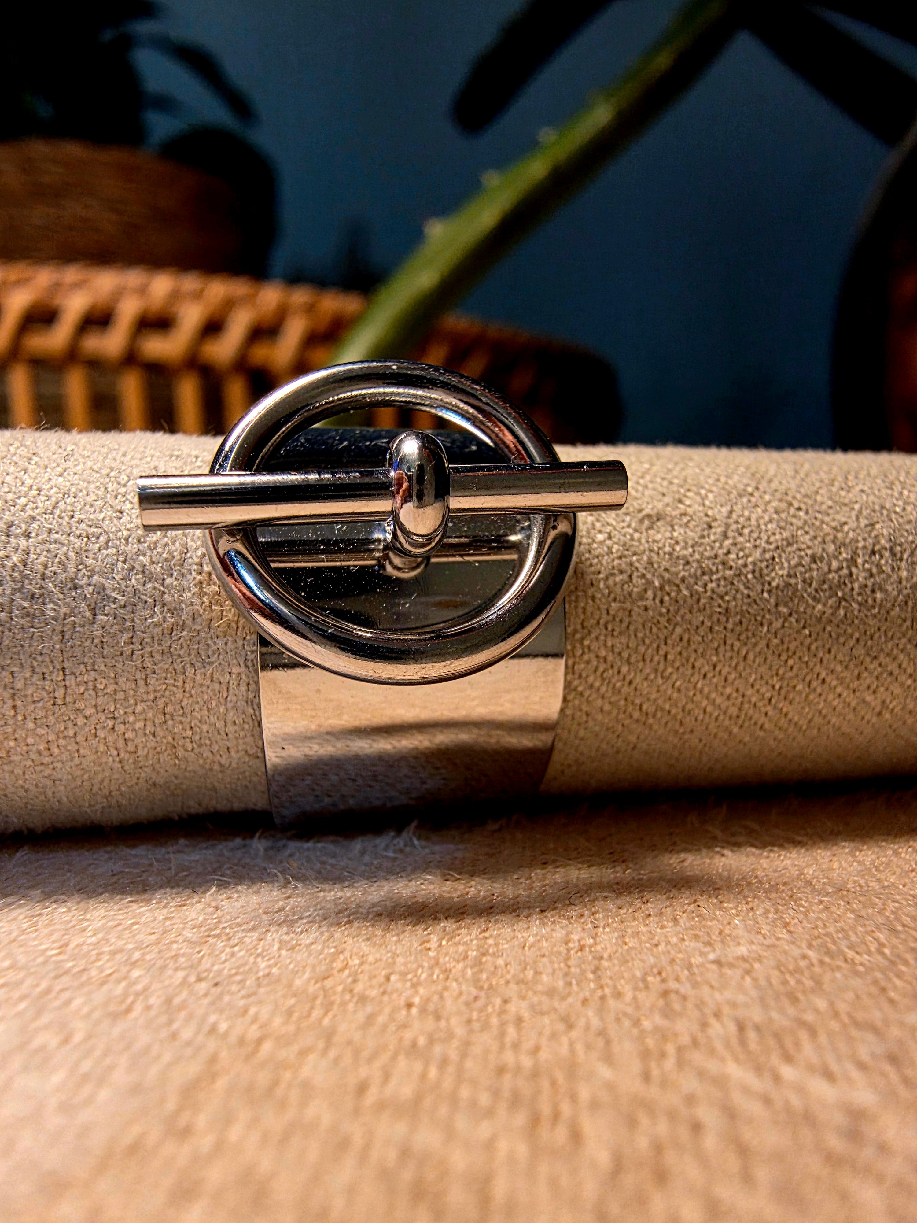 Bague Acier Inoxydable Dorée Cercles  Barre Verticale Ajustable