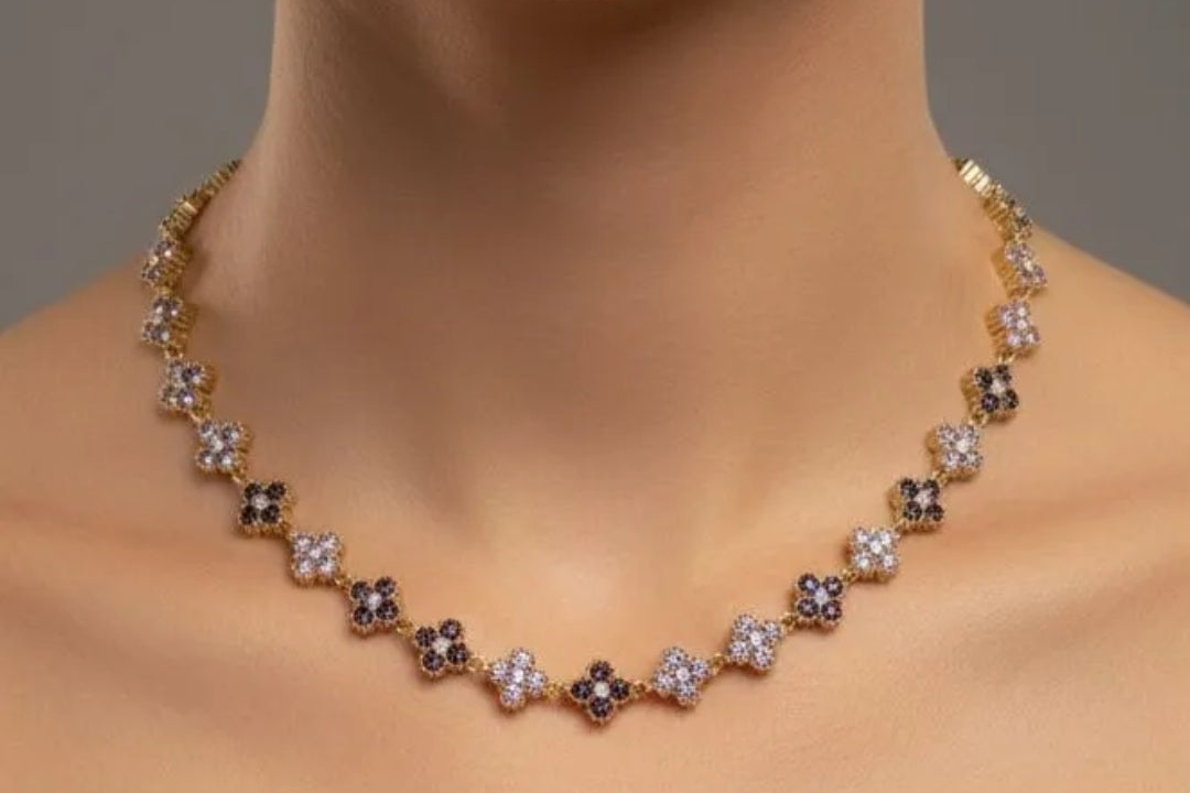 Collier Iris violet et Dorées