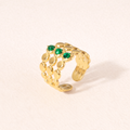 Bague Acier Inoxydable Dorée Triple Rangs 3 Pierres Malachite Vertes Ajustable