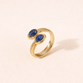 Bague Acier Inoxydable Dorée Spirale Double Pierres Bleues Lapis-Lazuli Ajustable