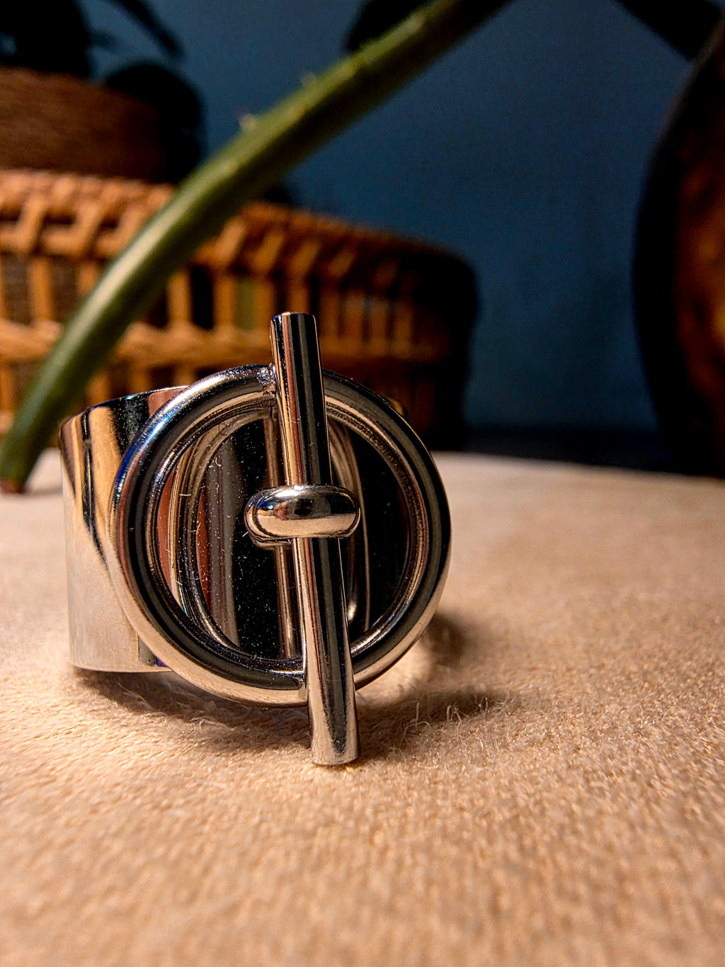 Bague Acier Inoxydable Dorée Cercles  Barre Verticale Ajustable