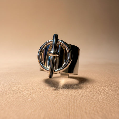 Bague Acier Inoxydable Dorée Cercles  Barre Verticale Ajustable