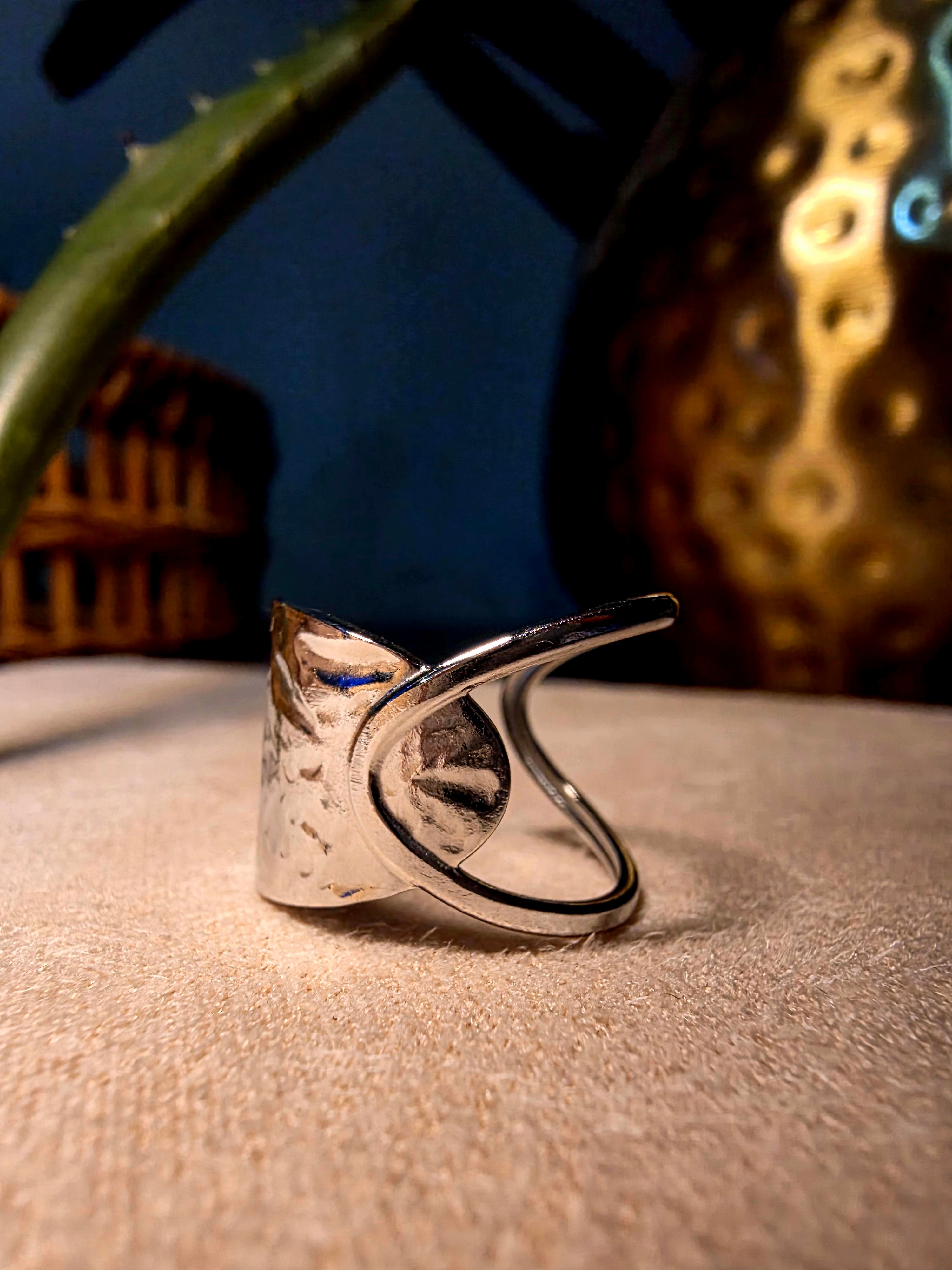 Bague Acier Inoxydable Dorée Martelée Cylindre Spirale Ajustable