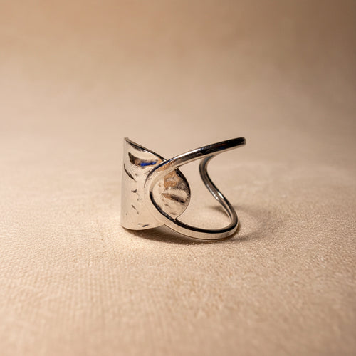 Bague Acier Inoxydable Dorée Martelée Cylindre Spirale Ajustable