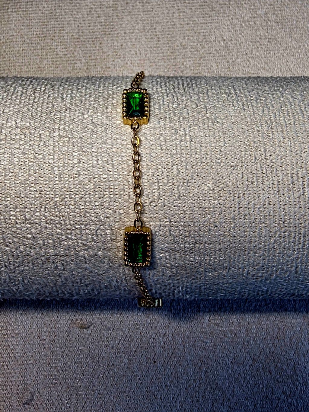 Bracelet Acier Inoxydable Chaîne 5 Pierres Vertes Émeraude