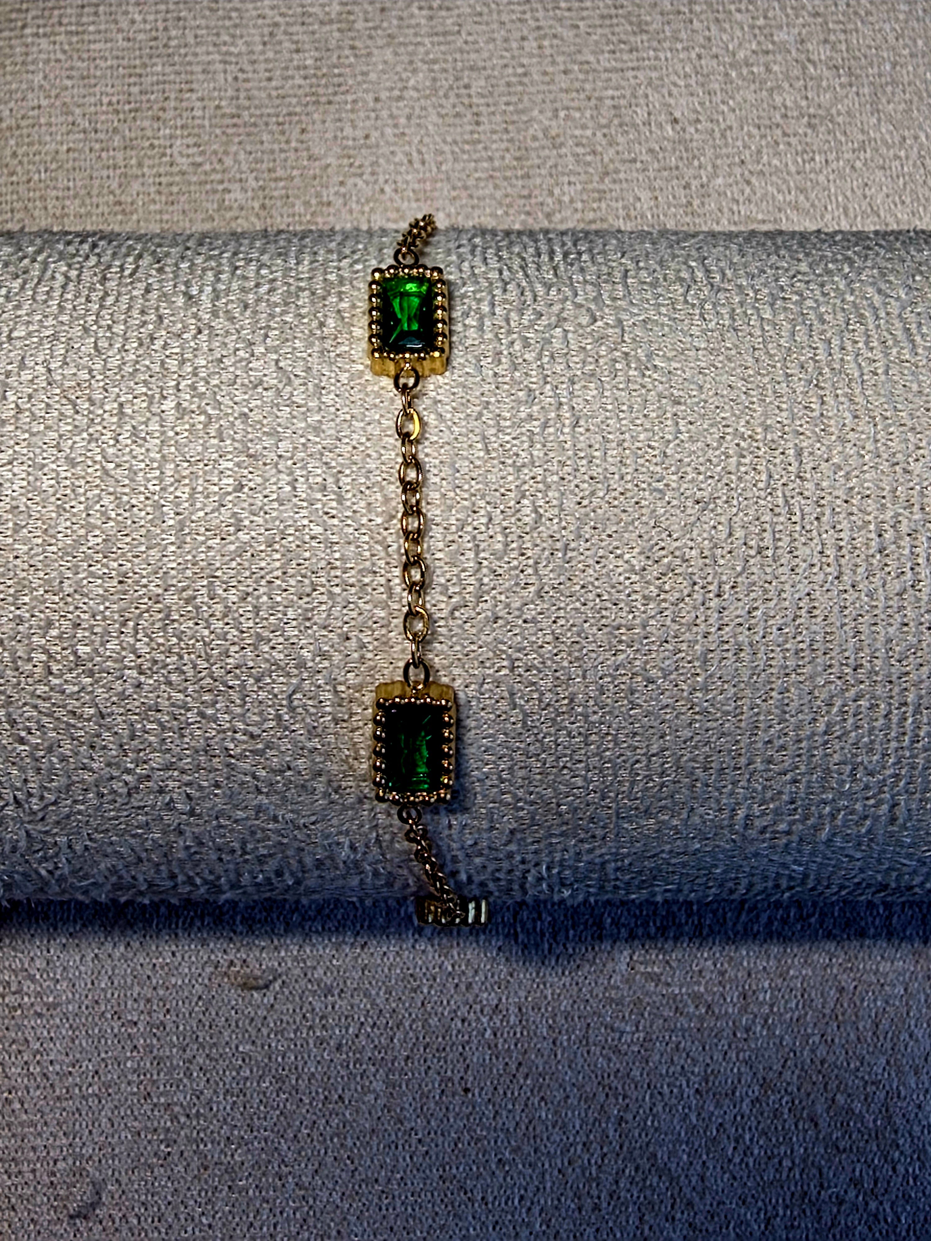 Bracelet Acier Inoxydable Chaîne 5 Pierres Vertes Émeraude