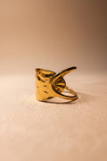 Bague Acier Inoxydable Dorée Martelée Cylindre Spirale Ajustable