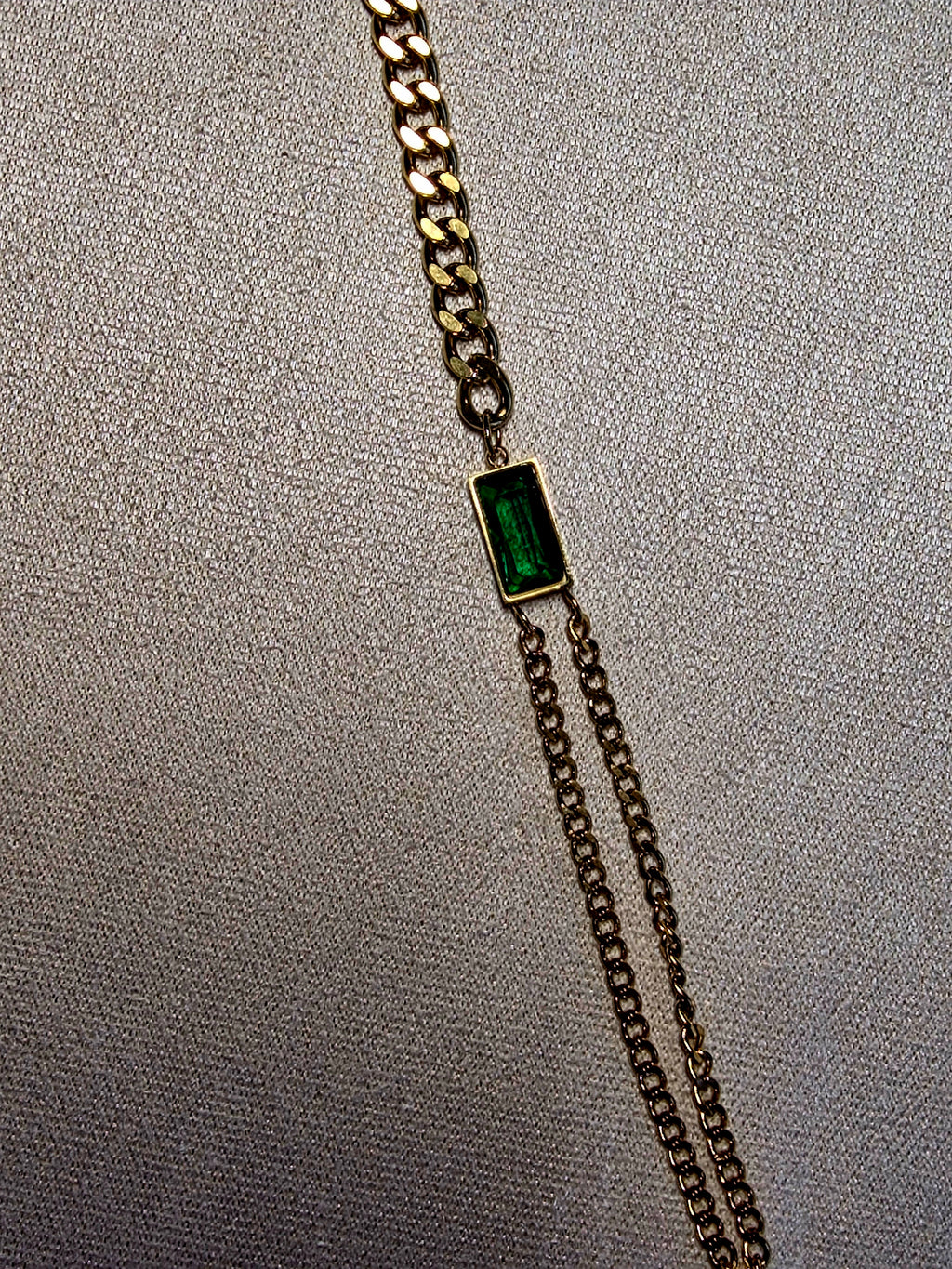 Bracelet Acier Inoxydable Chaîne Gourmette Pierre Verte Émeraude