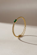Bracelet Acier Inoxydable Chaîne Gourmette Pierre Verte Émeraude
