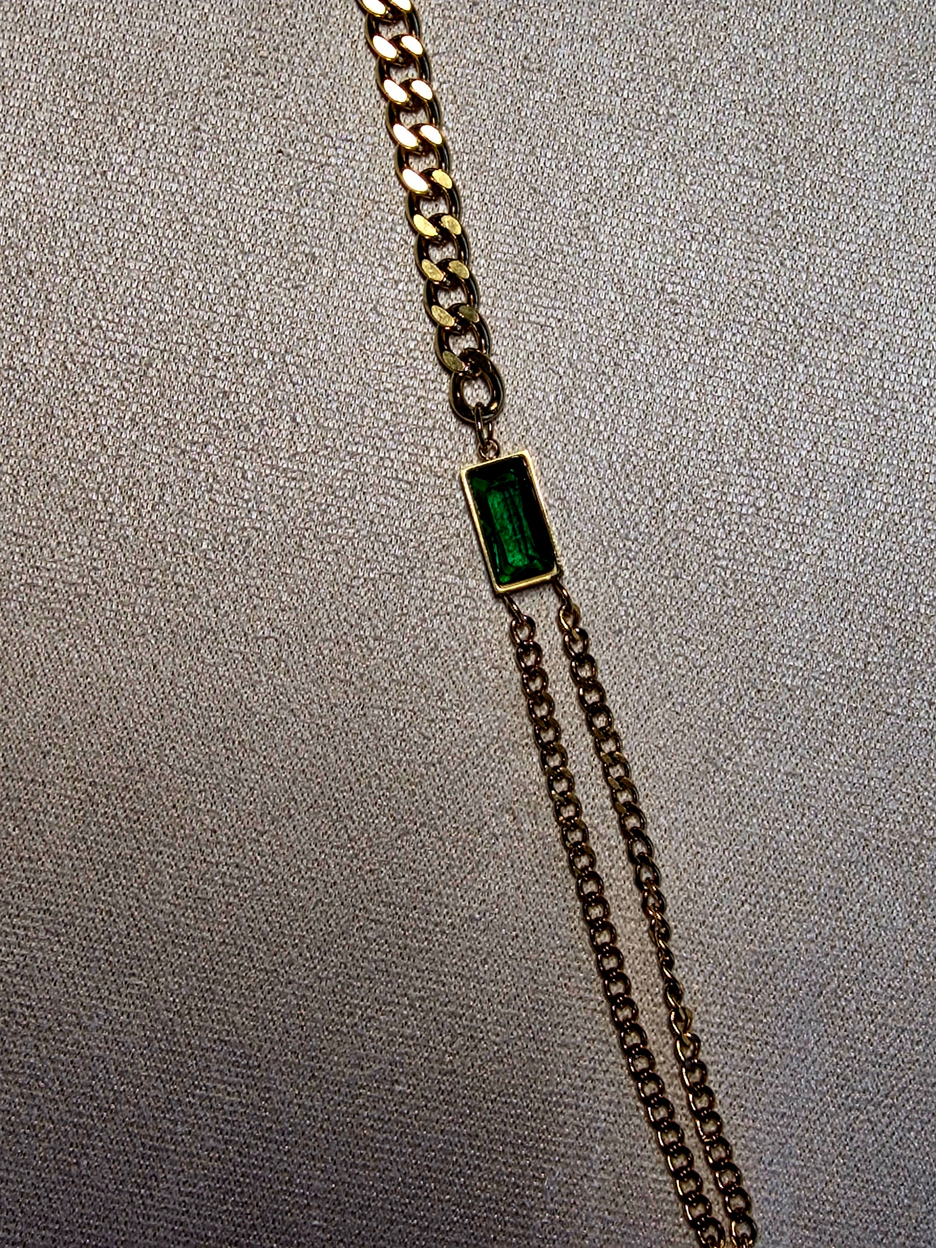 Bracelet Acier Inoxydable Chaîne Gourmette Pierre Verte Émeraude