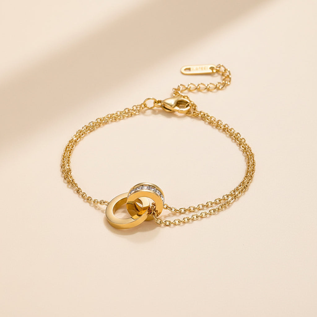 Bracelet Acier Inoxydable Chaîne Chiffres Romains Anneau Strass