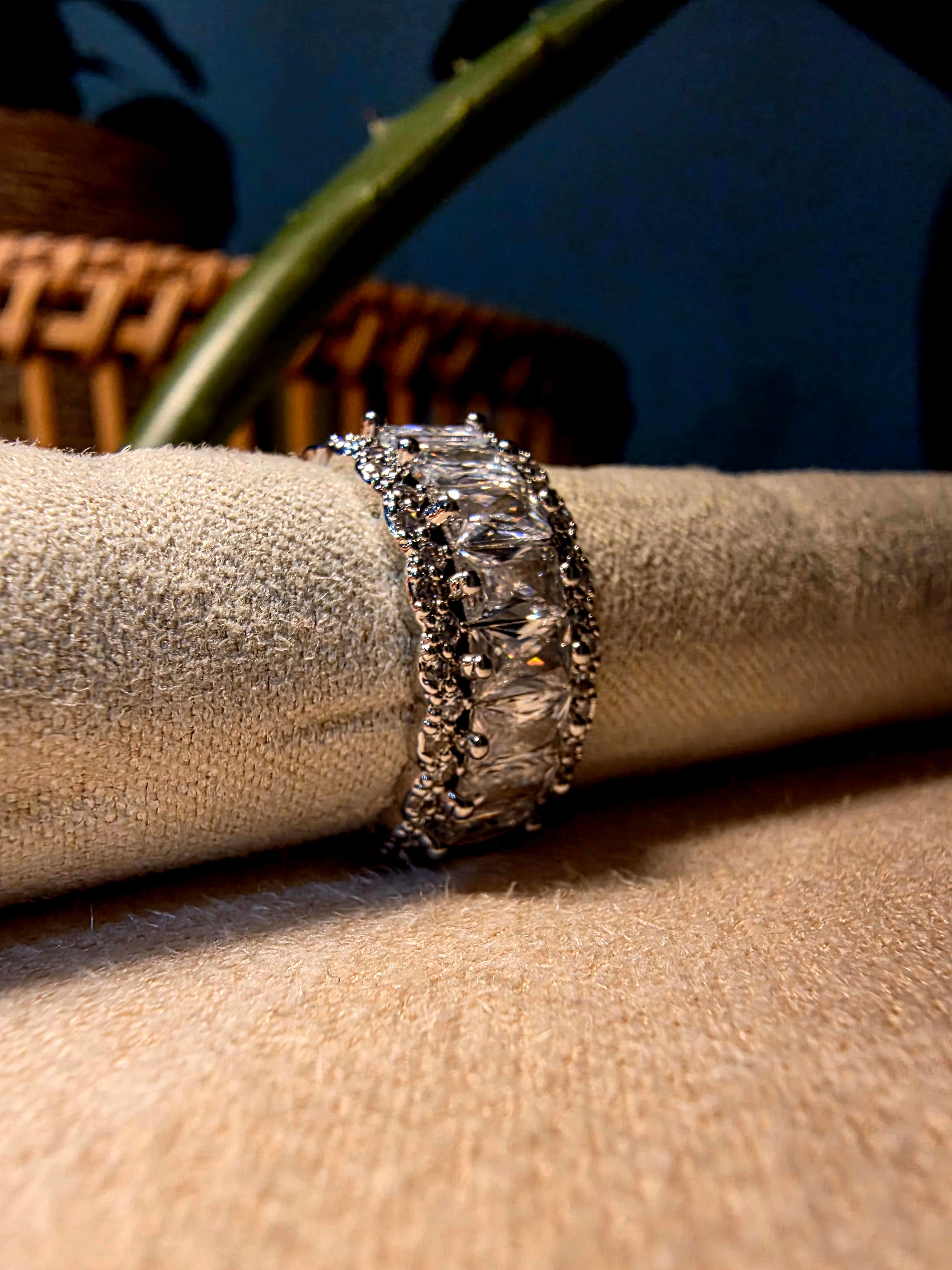 Bague Acier  Large Pavée  Diamant