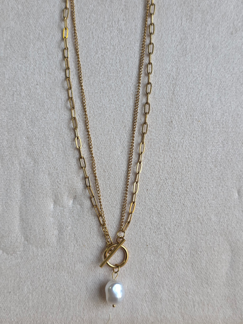 Collier Acier Inoxydable Chaîne Fermoir Toggle Perle Nacrée