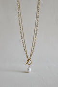 Collier Acier Inoxydable Chaîne Fermoir Toggle Perle Nacrée
