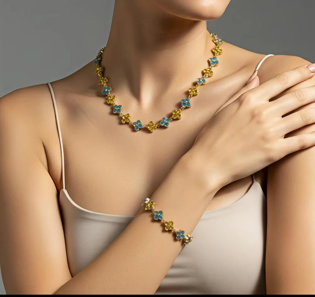 Collier Iris Turquoise jaune et Or