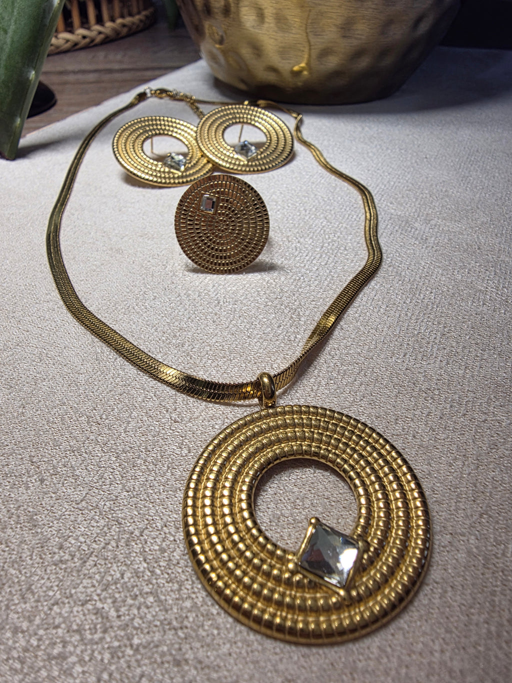 Parure Acier Inoxydable 3 Pièces Médaillons Cercles Texturés