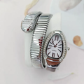Montre-Bracelet Acier Inoxydable Argentée Serpent Flexible Cadran Ovale Strass