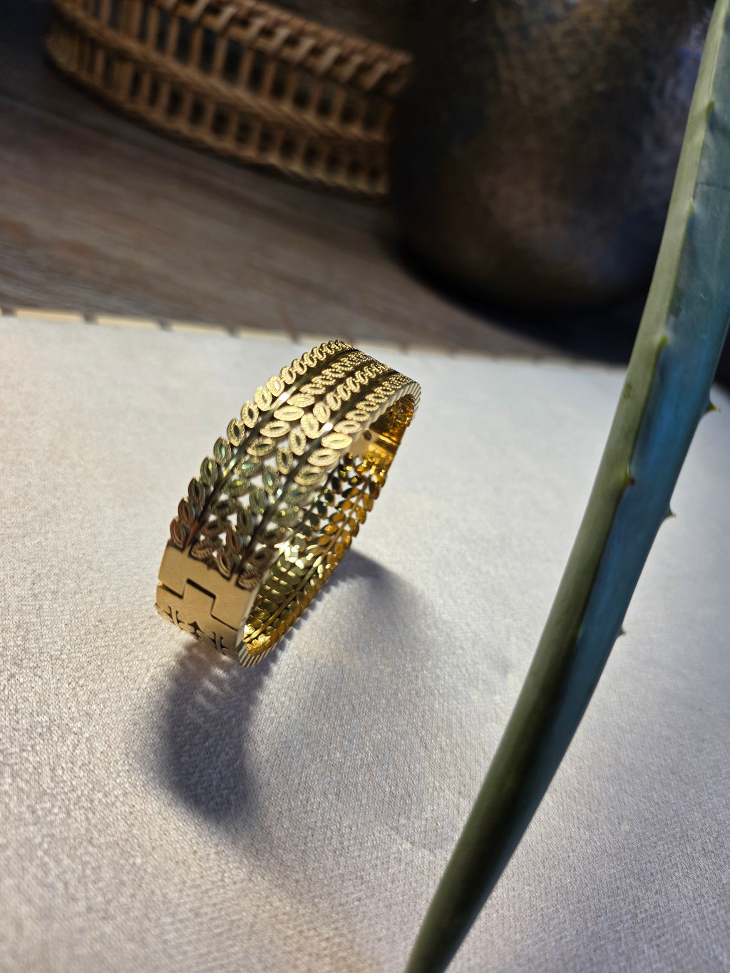 Bracelet Manchette Acier Inoxydable Multi-Rangs Texturé