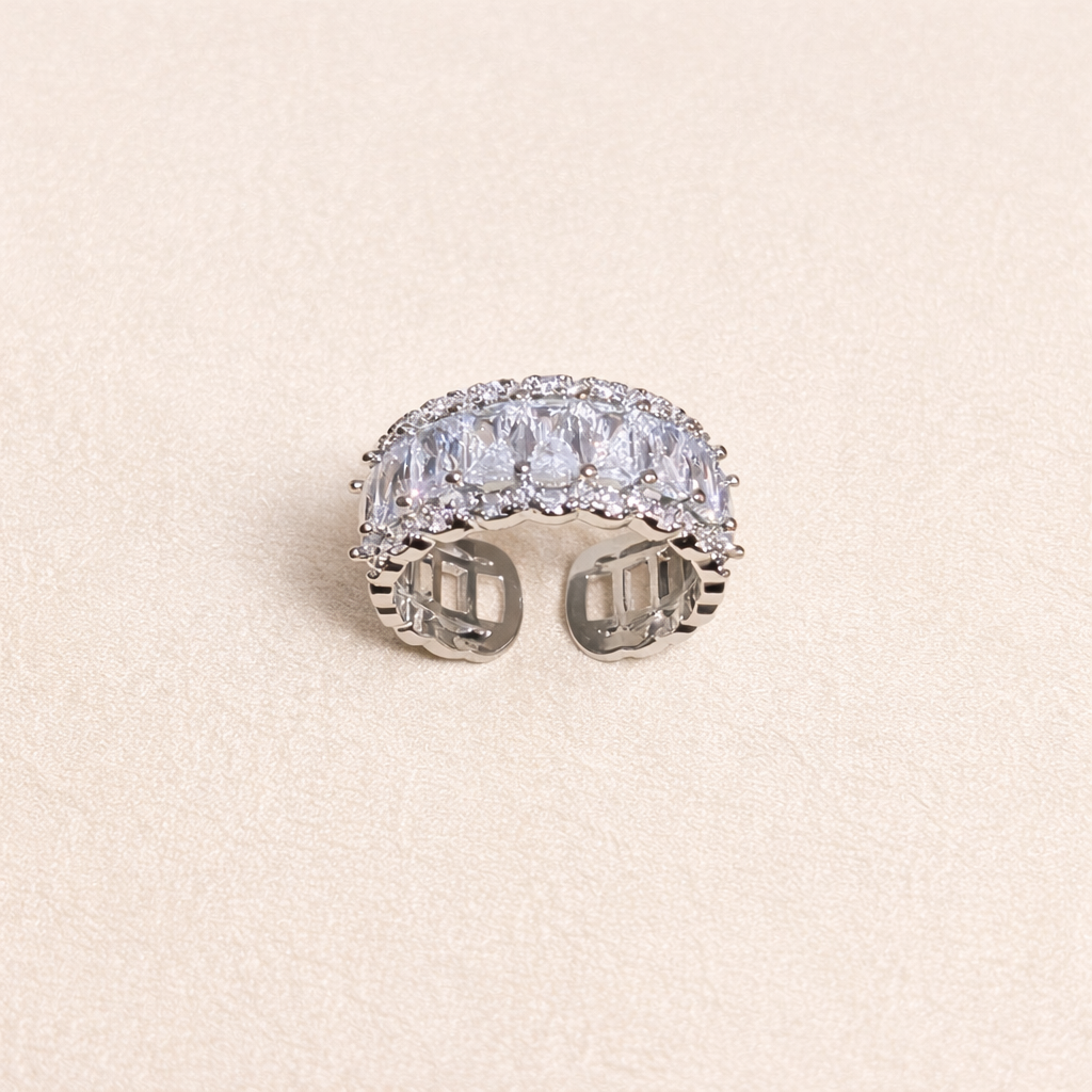 Bague Acier  Large Pavée  Diamant