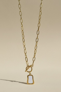 Collier Acier Inoxydable Chaîne Maillons Pendentif Nacré Blanc