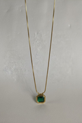 Collier Acier Inoxydable Pendentif Carré Émeraude Doré